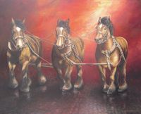 Driespan trekpaarden, Olieverf op linnen 100 bij 120cm, Verkocht